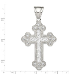 Sterling Silver Rhodium-plated CZ Budded Cross Pendant