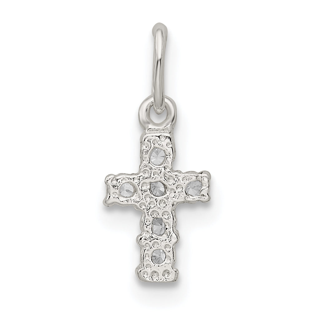 Sterling Silver 925 CZ Cross Charm with Polished Anti-Tarnish Finish