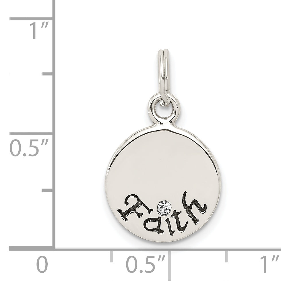 Sterling Silver Antiqued Stellux Crystal Faith Charm