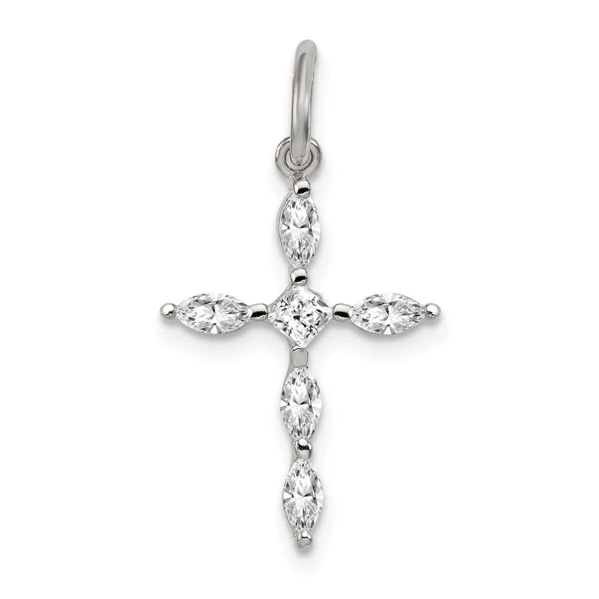 Sterling Silver Rhodium-plated CZ Cross Charm