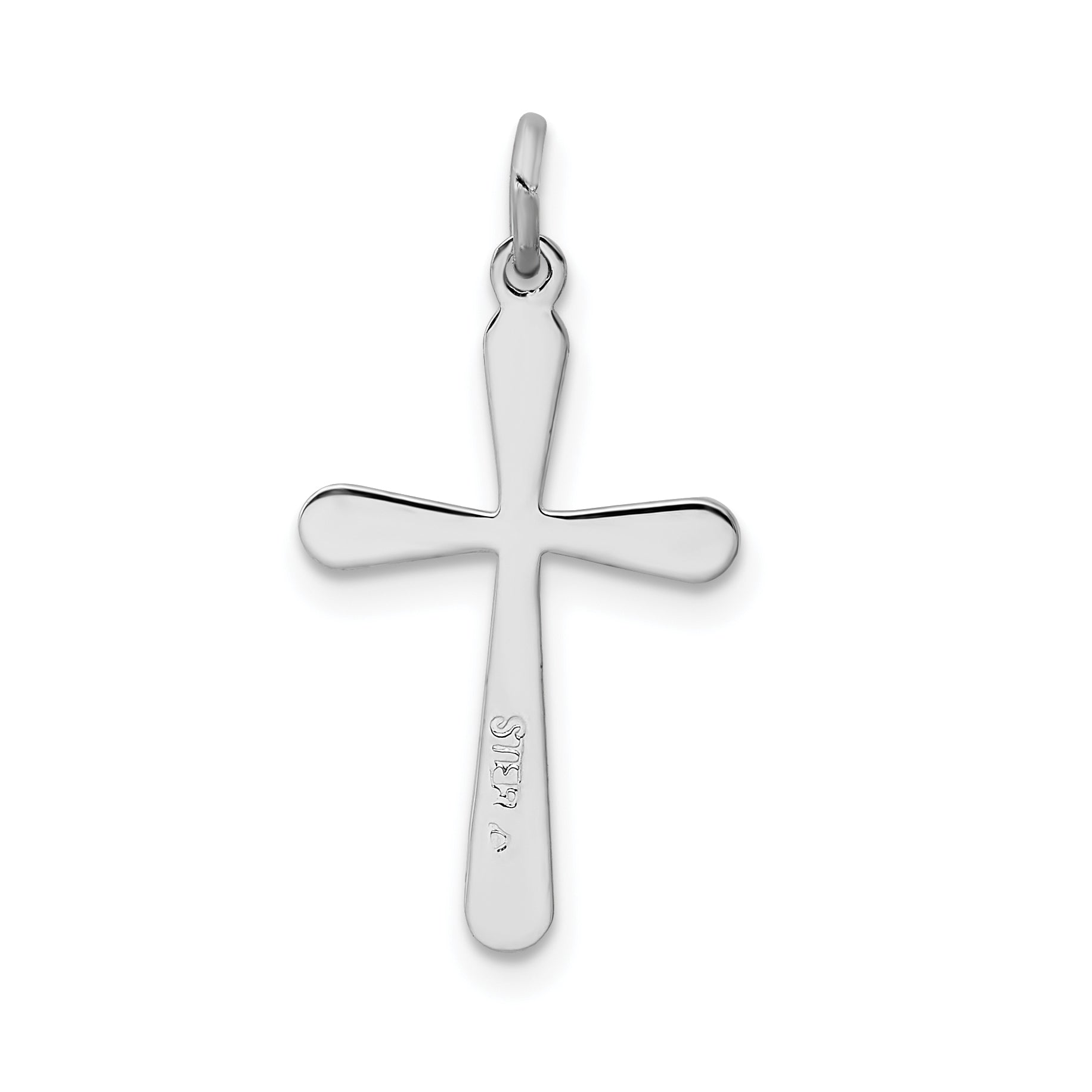 Sterling Silver 925 Polished Cross Charm with Rhodium Plating