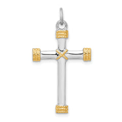 Sterling Silver Rhodium-plated & 18k Gold-plated Rope Cross Pendant