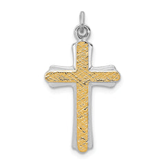 Sterling Silver Rhodium-plated & 18k Gold-plated Cross Charm