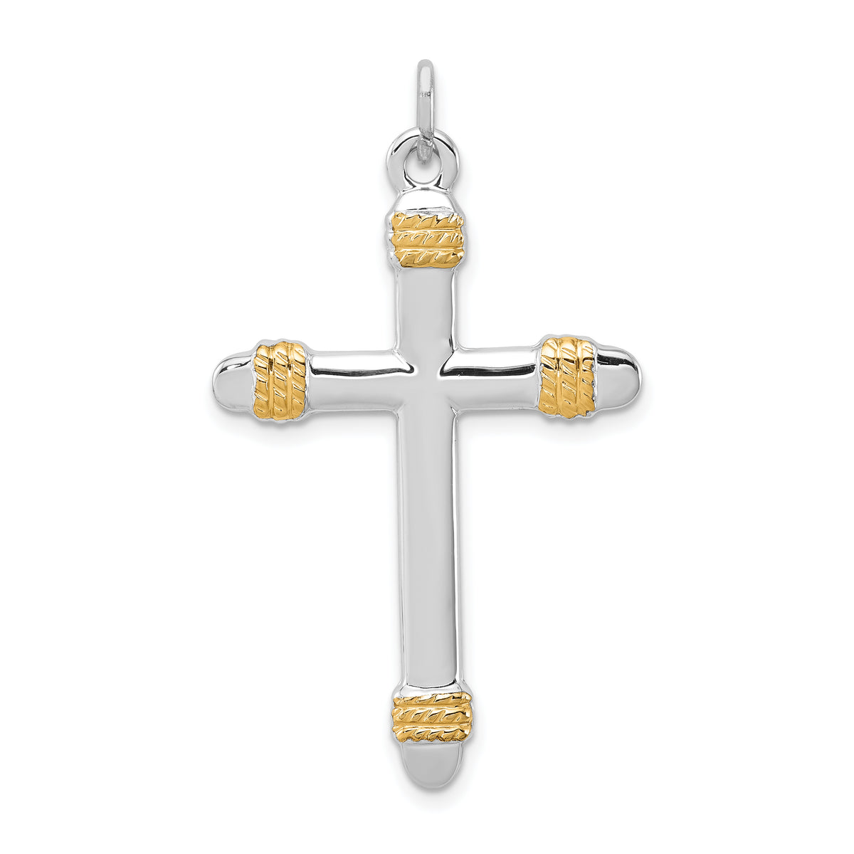 Sterling Silver Rhodium-plated & 18k Gold-plated Rope Cross Pendant