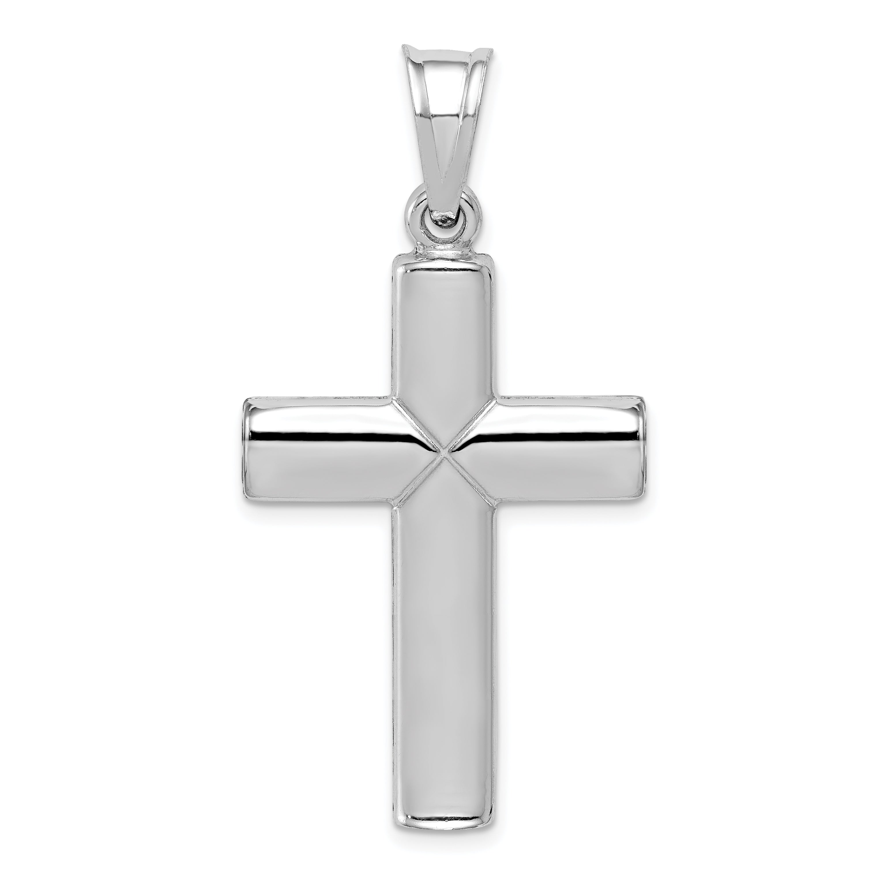 Sterling Silver 925 Diamond-Cut Cross Pendant with Polished Rhodium Finish