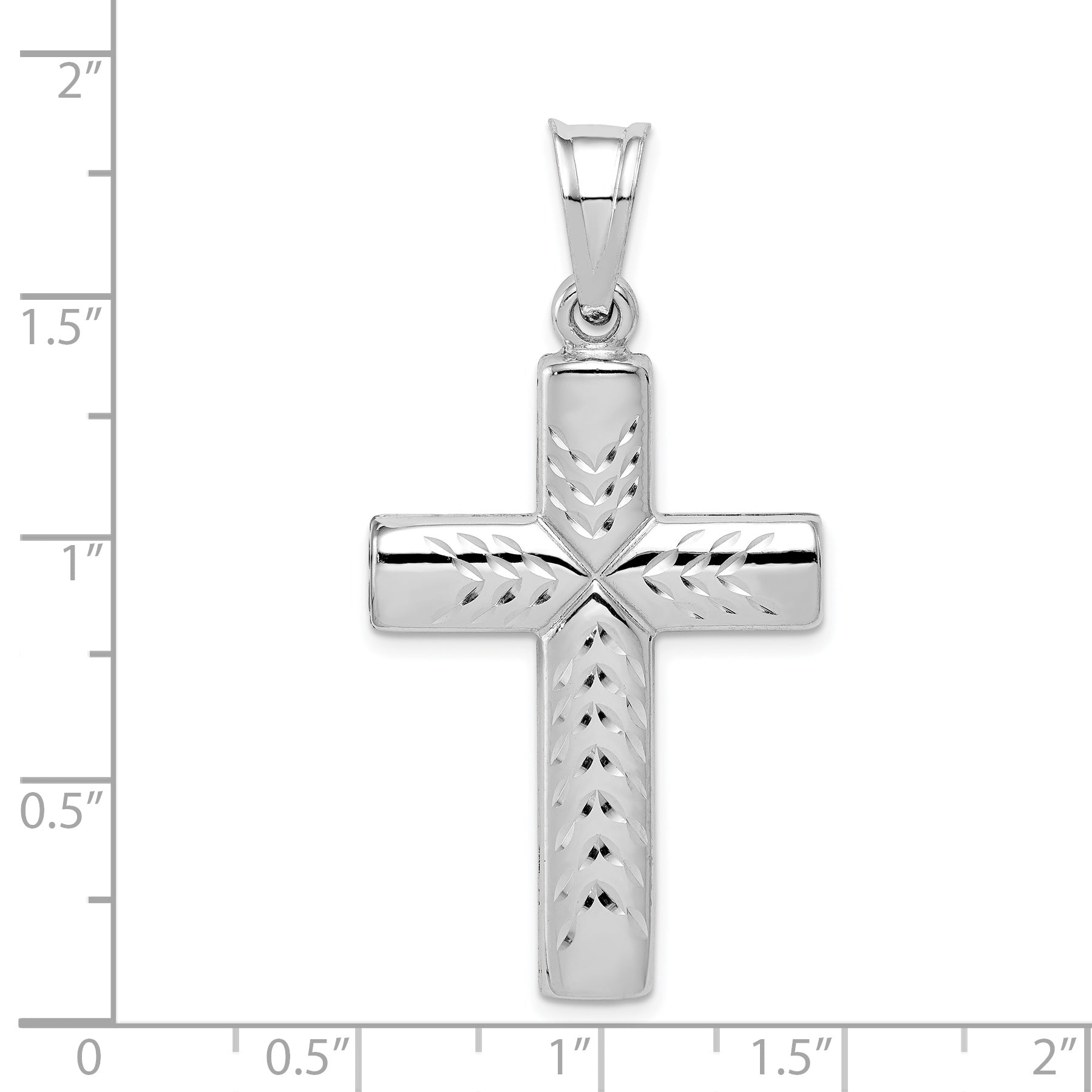 Sterling Silver 925 Diamond-Cut Cross Pendant with Polished Rhodium Finish