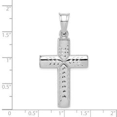 Sterling Silver 925 Diamond-Cut Cross Pendant with Polished Rhodium Finish