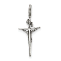 Sterling Silver 925 INRI Crucifix Pendant with Antiqued Polished Finish