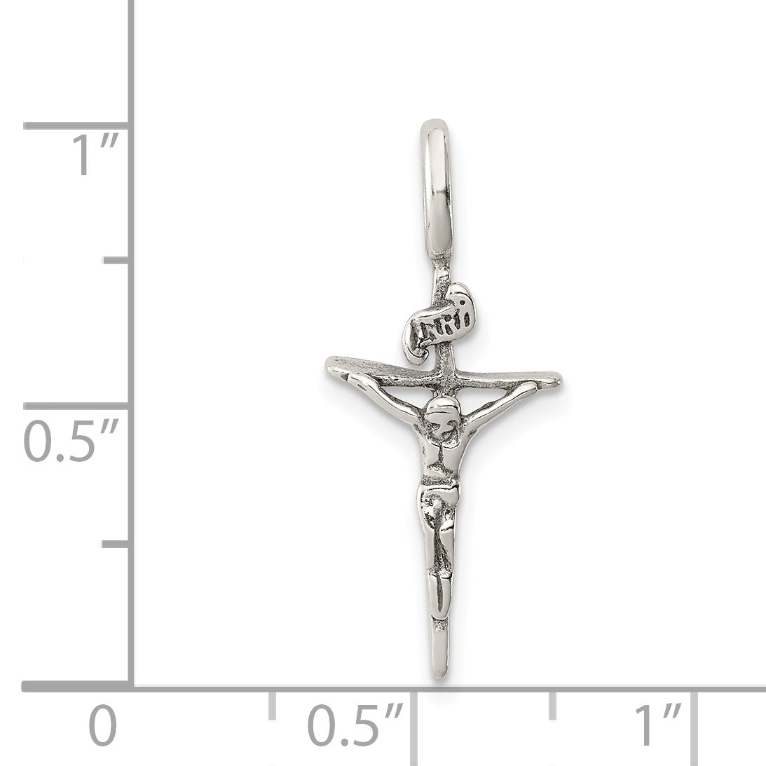 Sterling Silver 925 INRI Crucifix Pendant with Antiqued Polished Finish