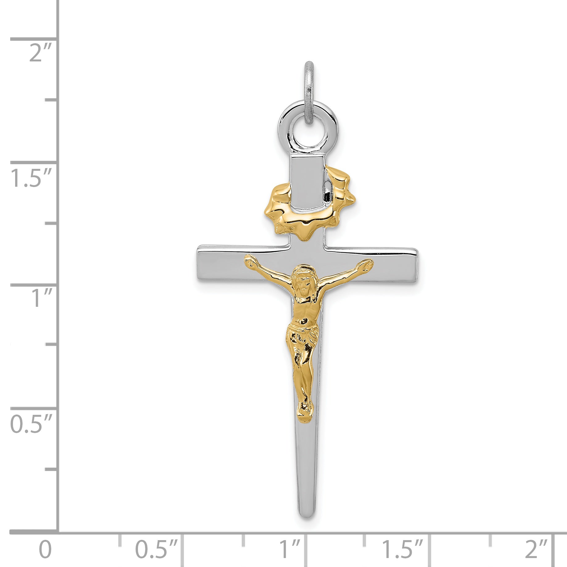 Sterling Silver 18K Gold-Plated Crucifix Pendant with Polished Rhodium Finish