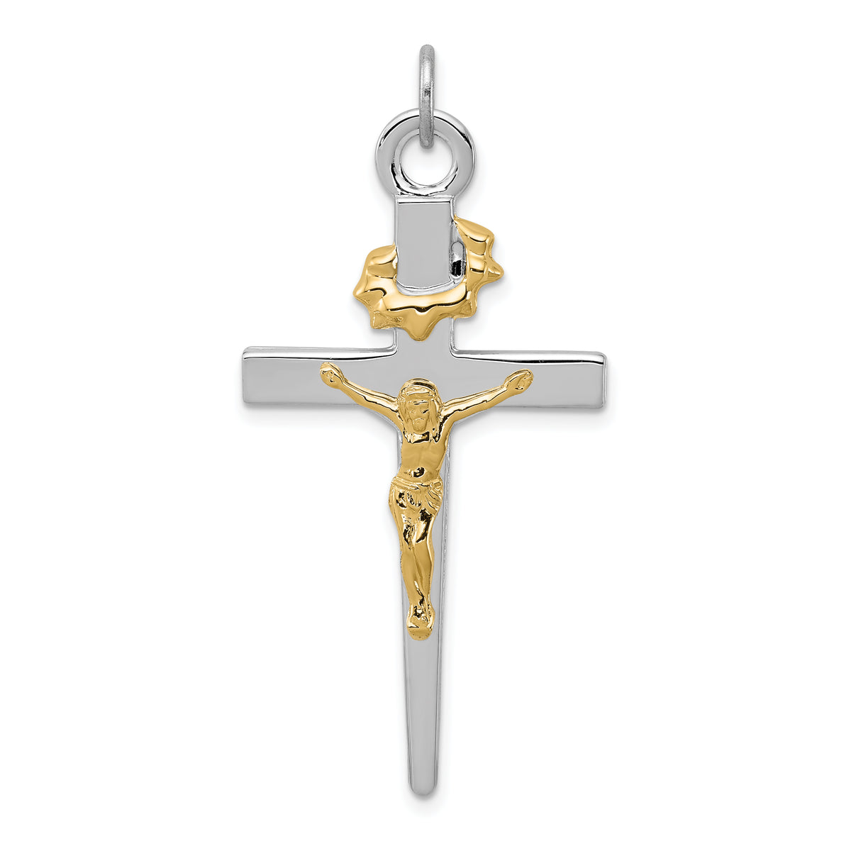 Sterling Silver Rhodium-plated & 18k Gold-plated Crucifix Pendant