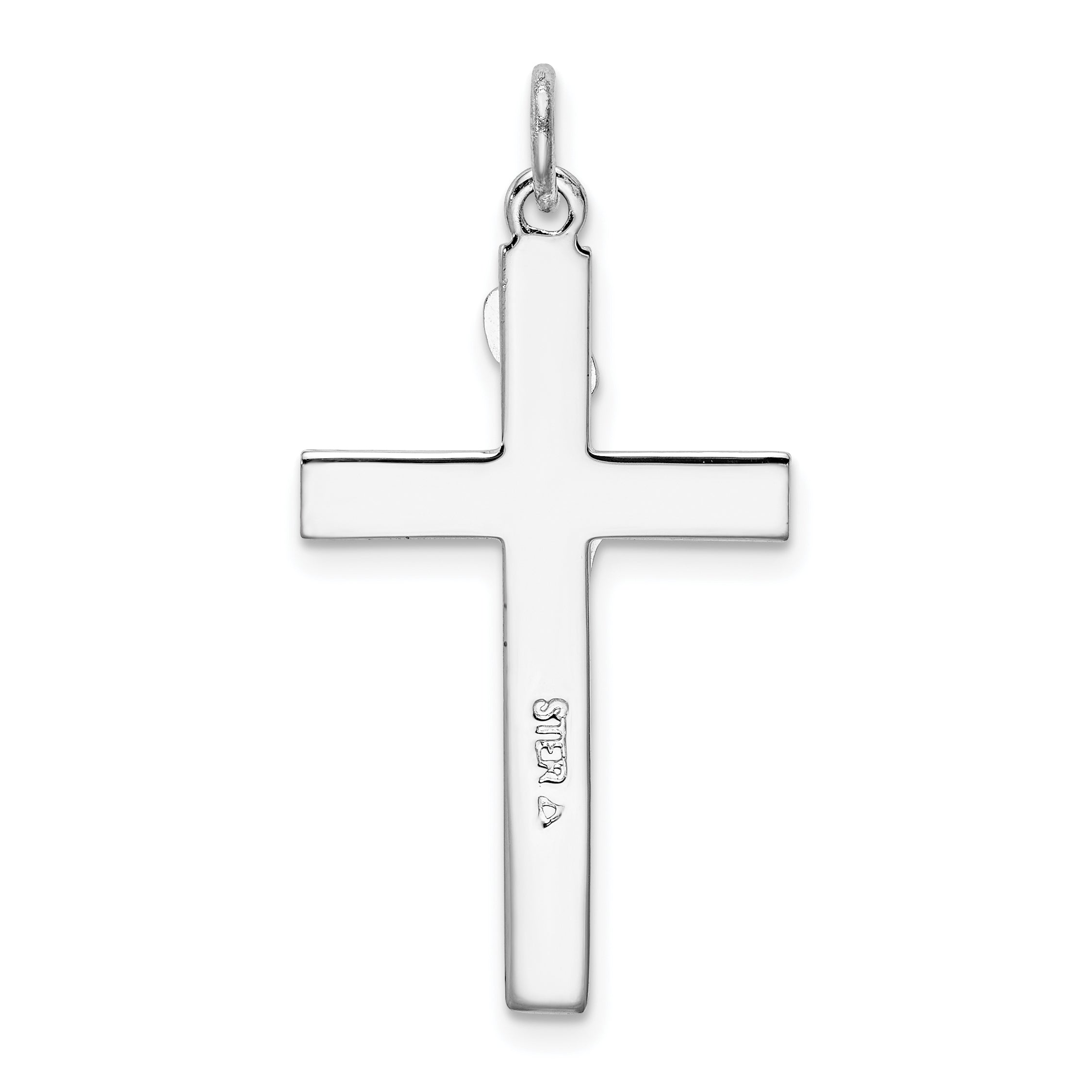 Sterling Silver 925 INRI Crucifix Pendant with Polished Rhodium Finish