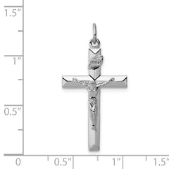 Sterling Silver 925 INRI Crucifix Pendant with Polished Rhodium Finish