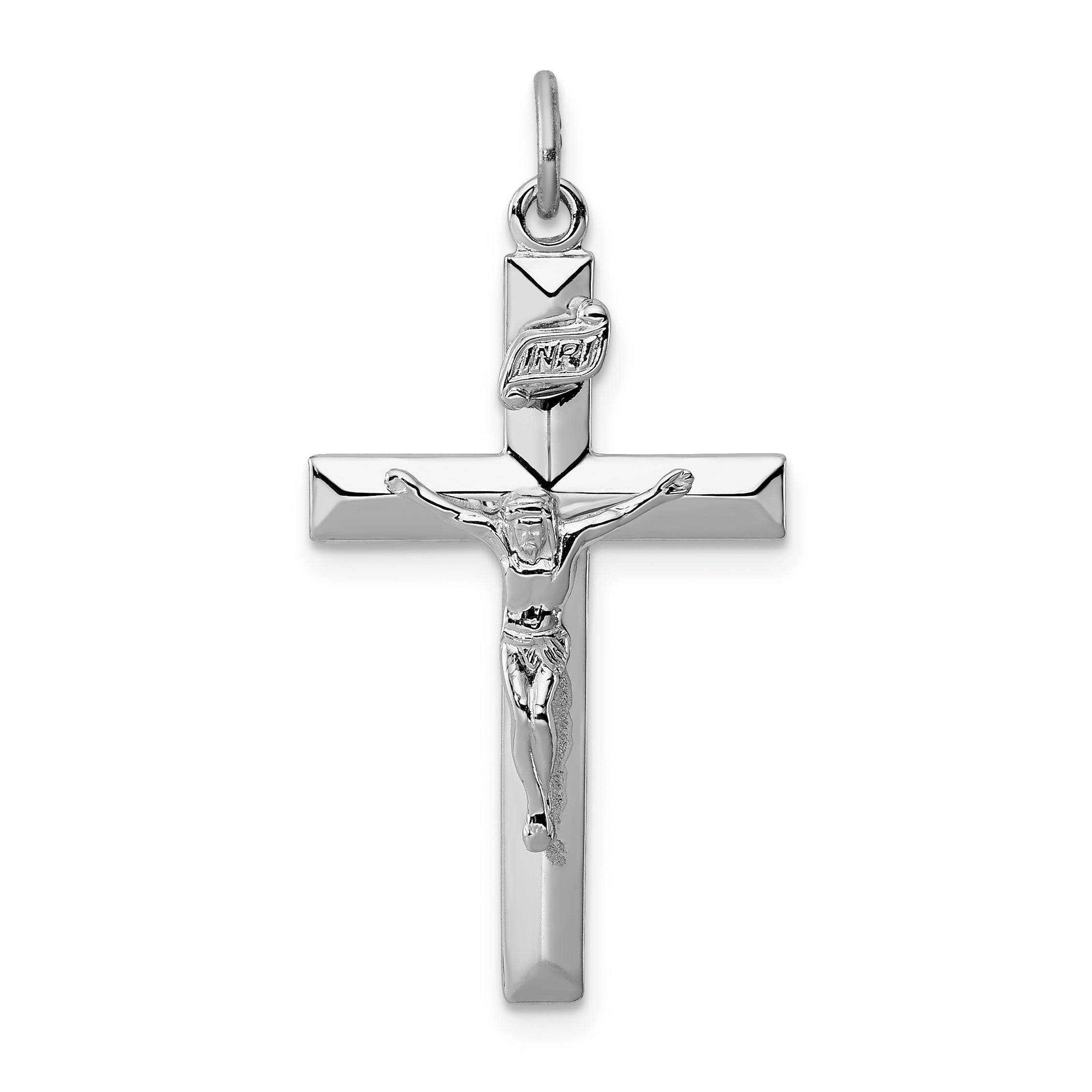 Sterling Silver Rhodium-plated INRI Crucifix Pendant