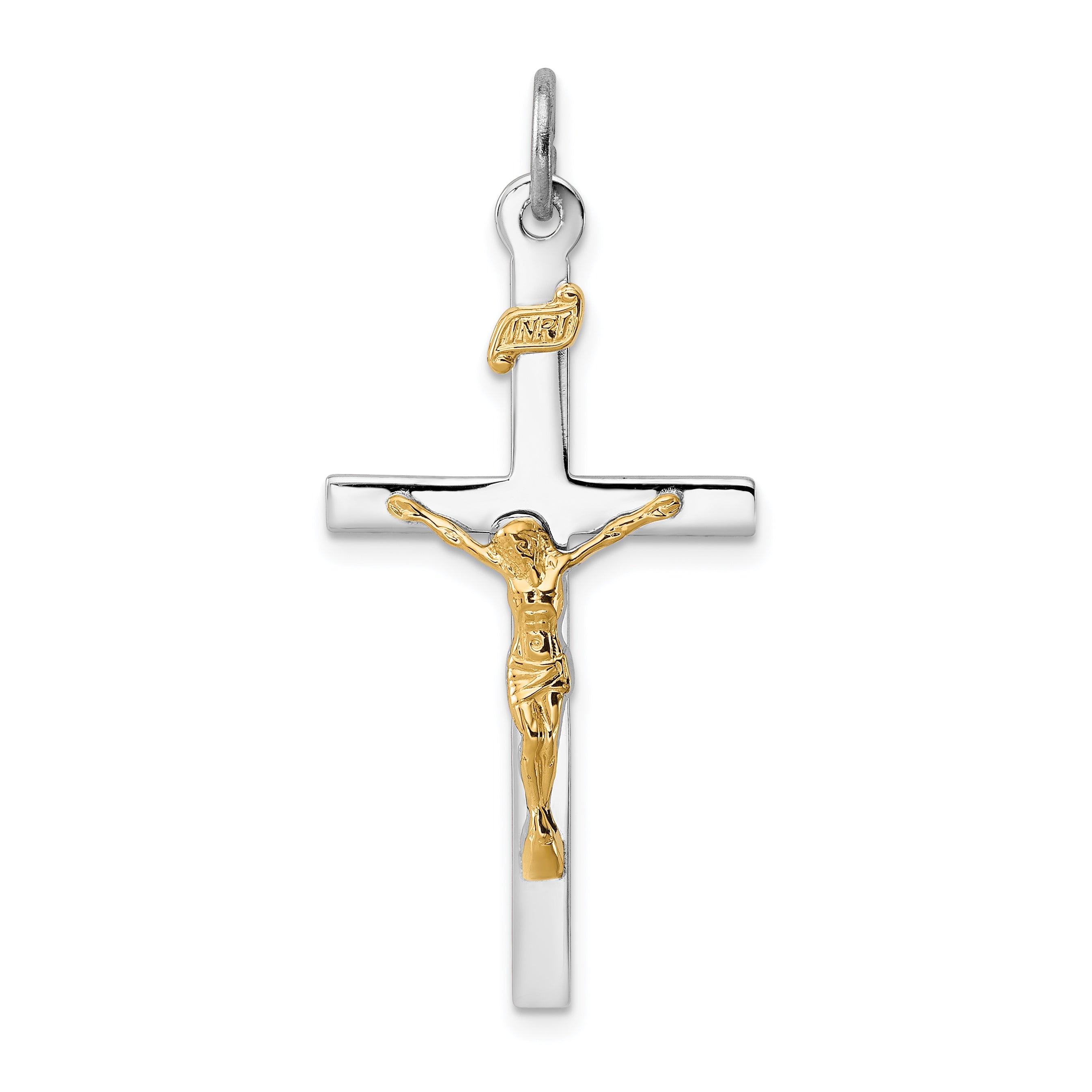 Sterling Silver Rhodium-plated & 18k Gold-plated Crucifix Pendant