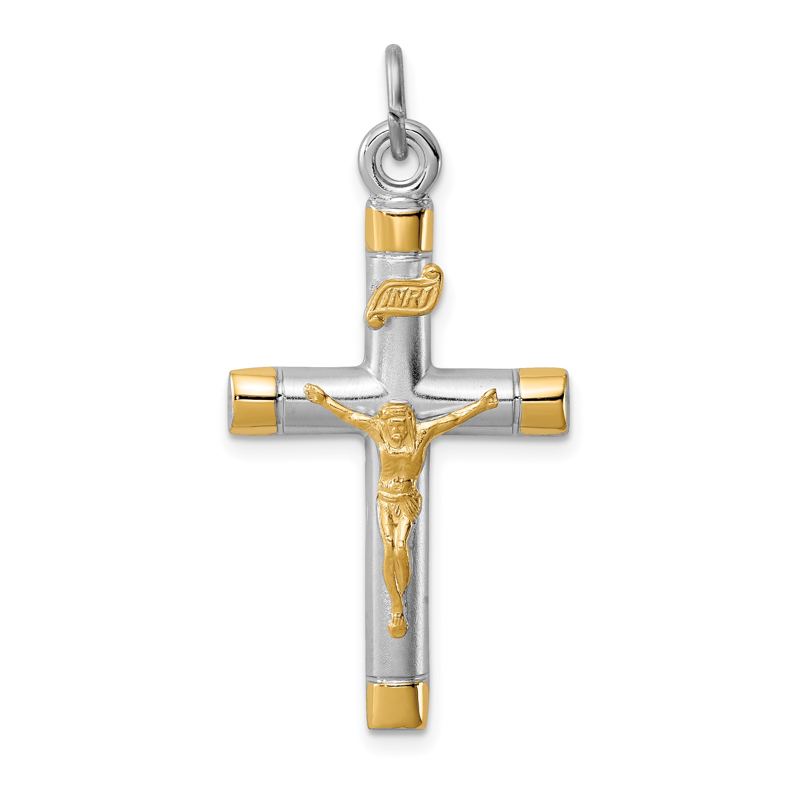 Sterling Silver Rhodium-plated & 18k Gold-plated Crucifix Pendant