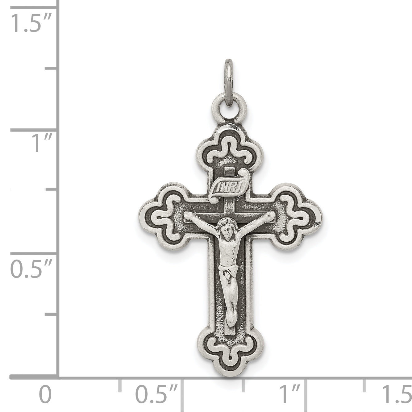 Sterling Silver 925 INRI Crucifix Pendant with Polished Antique Finish