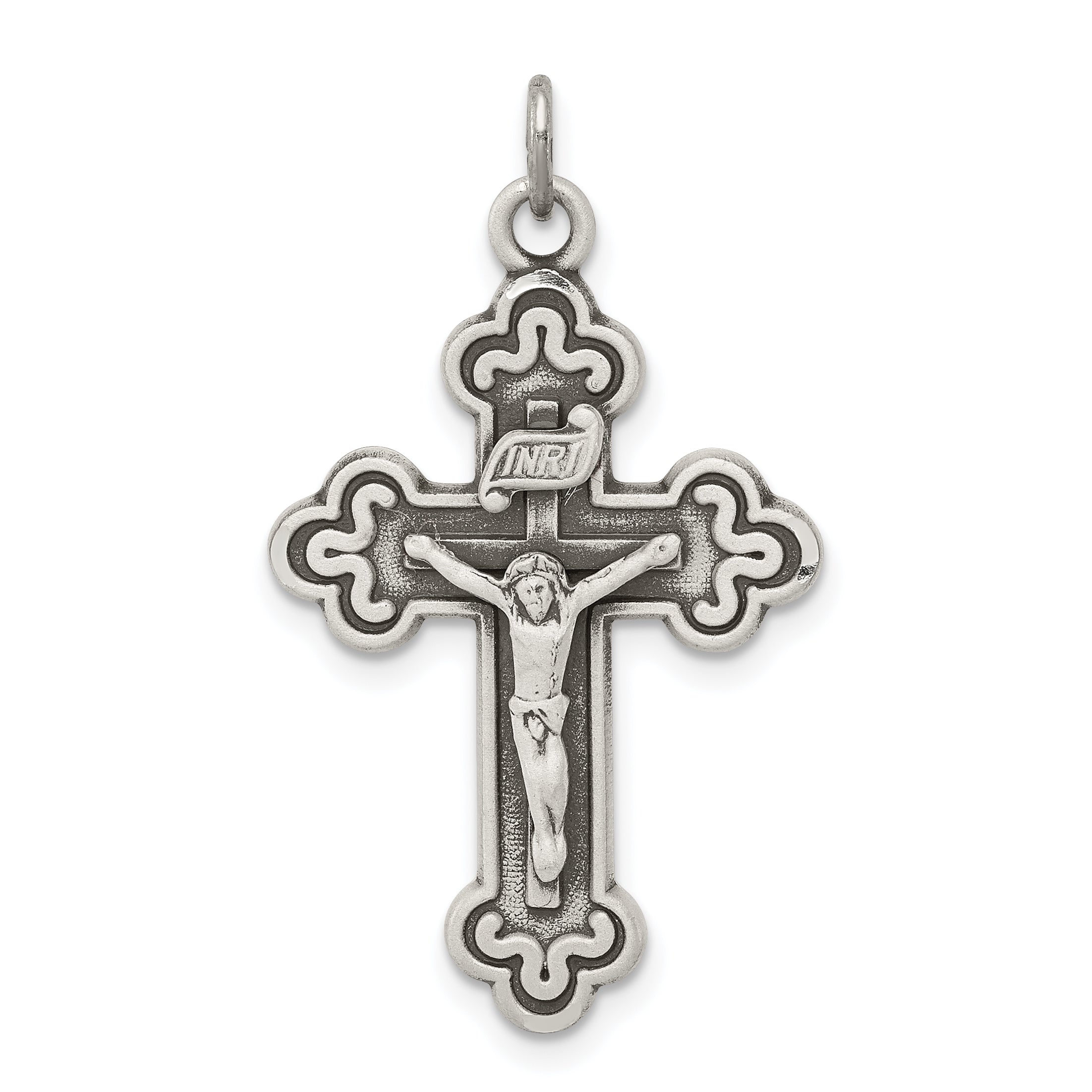 Sterling Silver Antiqued INRI Crucifix Pendant