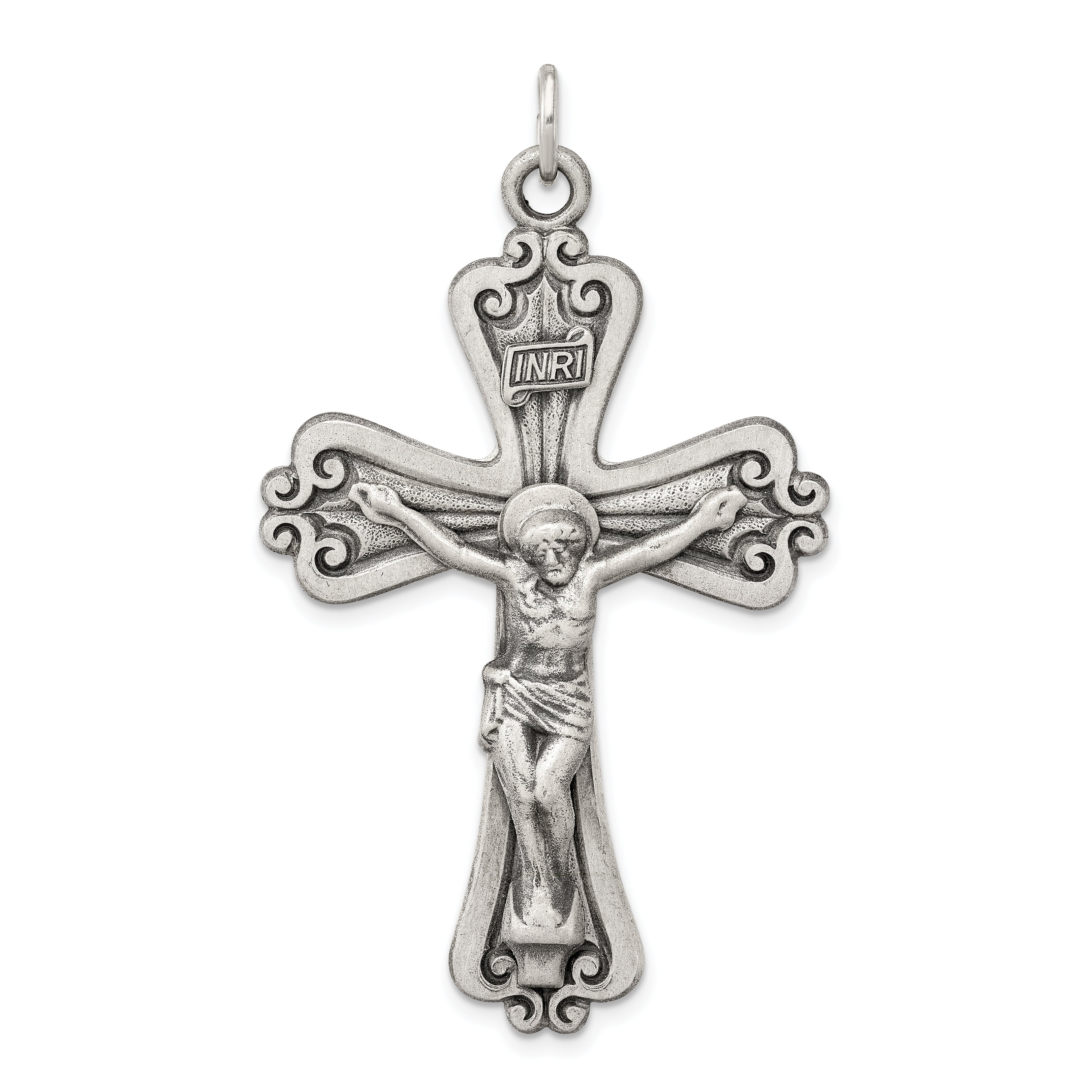 Sterling Silver Antiqued INRI Crucifix Pendant