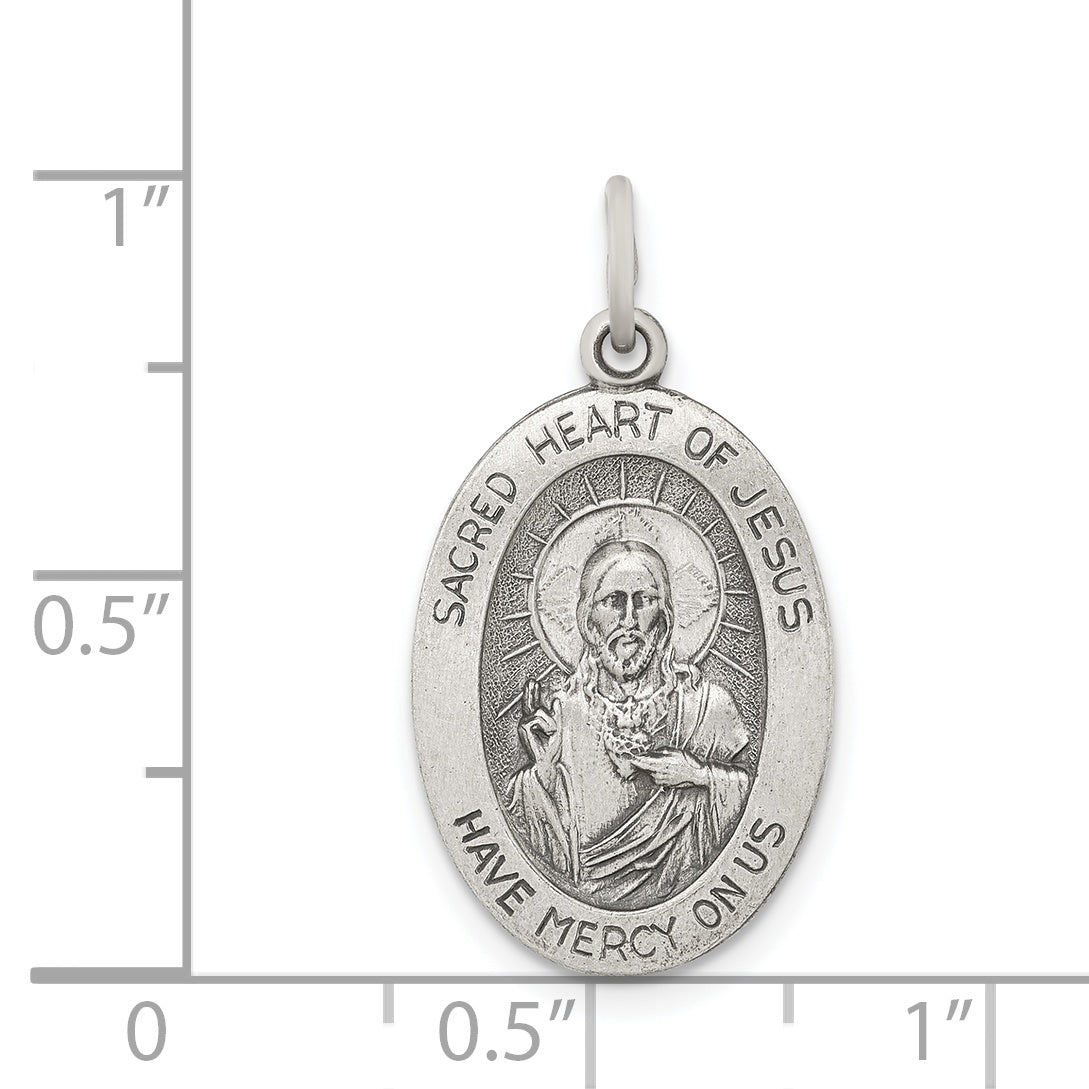 Sterling Silver Sacred Heart Jesus Medal Antique Finish Elegantly Crafted