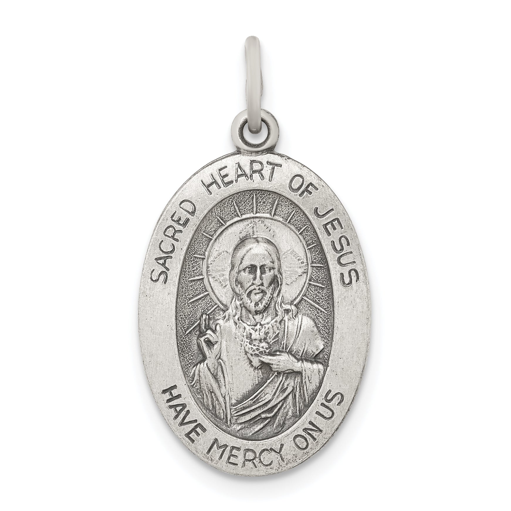 Sterling Silver Antiqued Sacred Heart of Jesus Medal