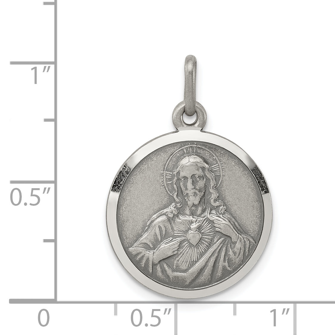 Sterling Silver 925 Sacred Heart Pendant with Antiqued Finish