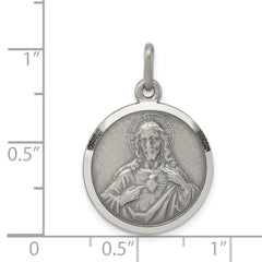 Sterling Silver 925 Sacred Heart Pendant with Antiqued Finish