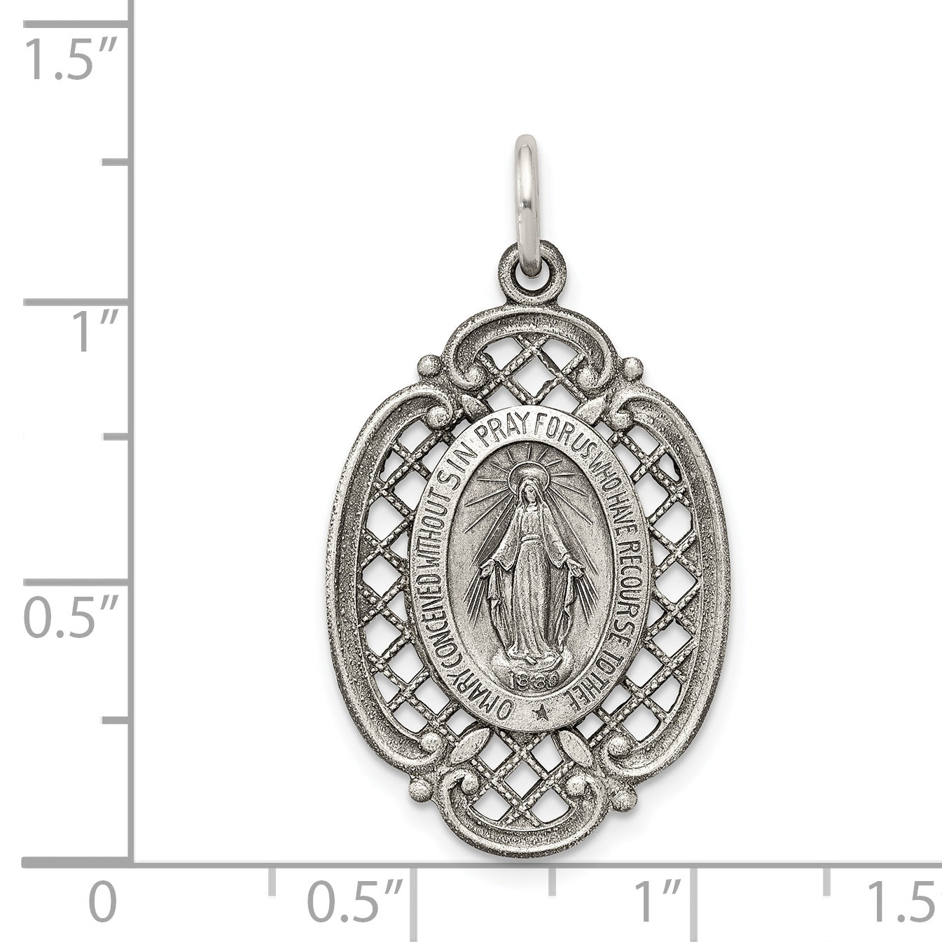 Antiqued Sterling Silver 925 Miraculous Medal Pendant Vintage Inspired