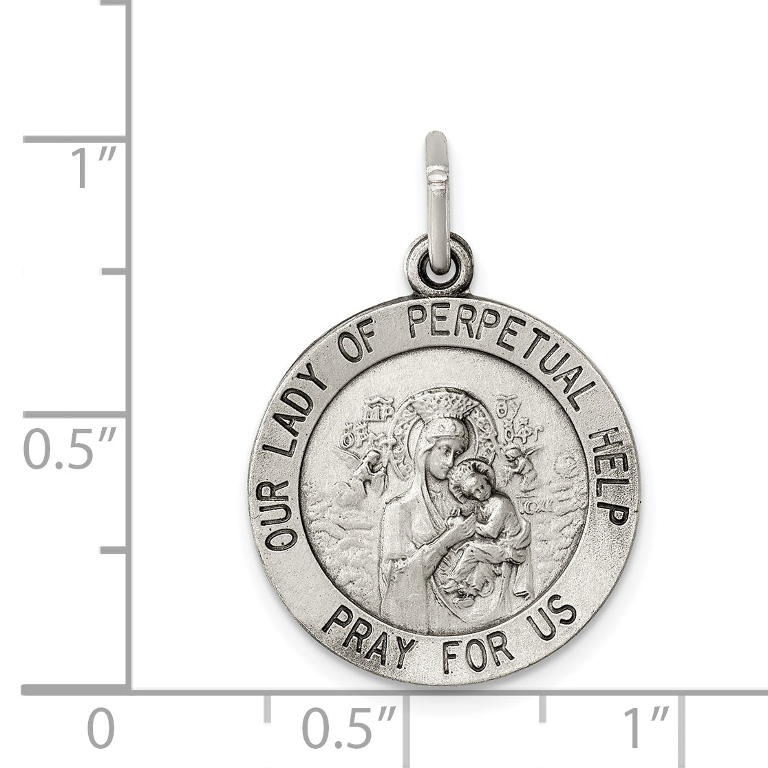 Sterling Silver Antiqued Our Lady of Perpetual Help Round Medal