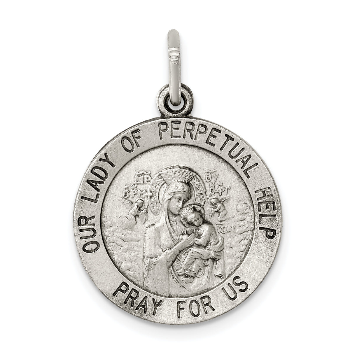 Sterling Silver Antiqued Our Lady of Perpetual Help Round Medal