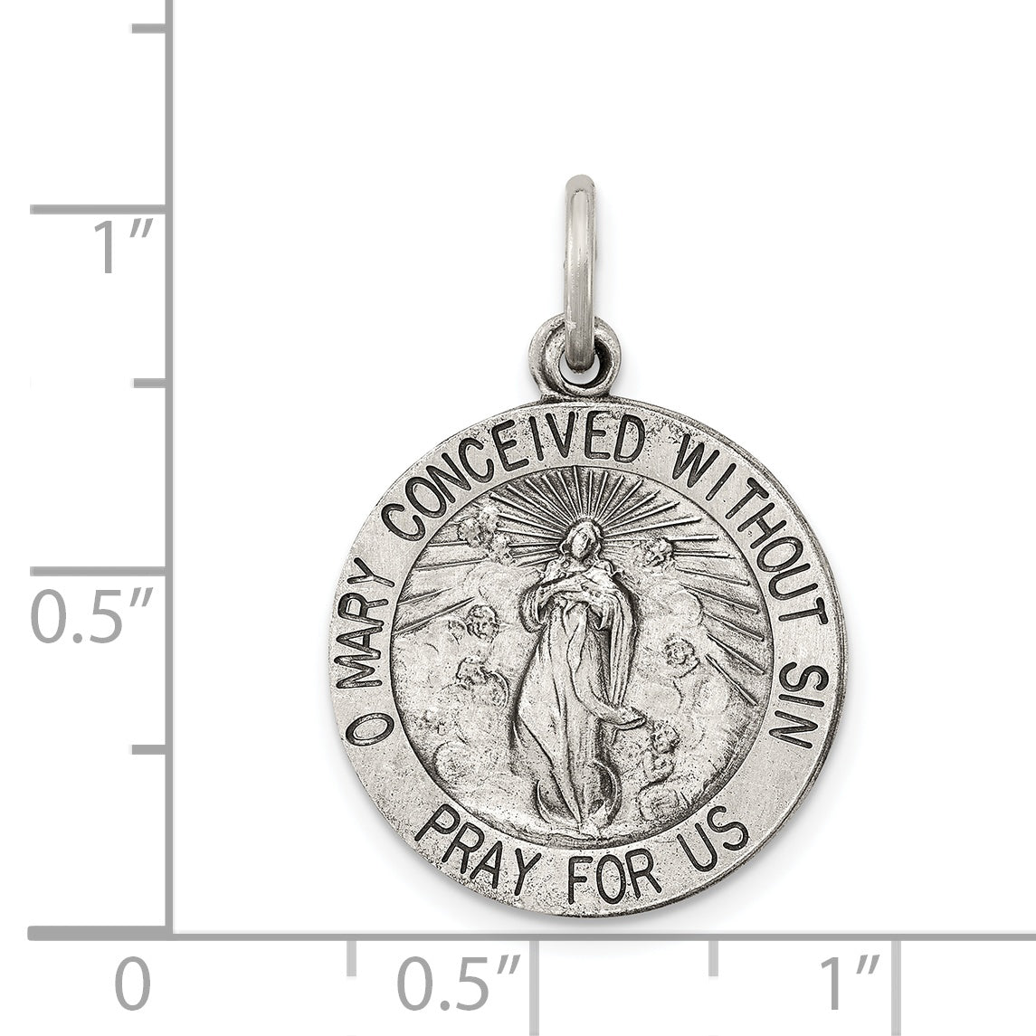 Sterling Silver 925 Antiqued Blessed Mother Medal Pendant Vintage Charm