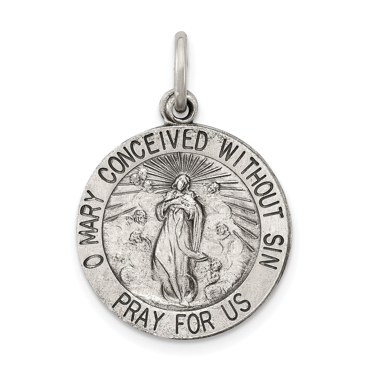 Sterling Silver Antiqued Blessed Mother Medal