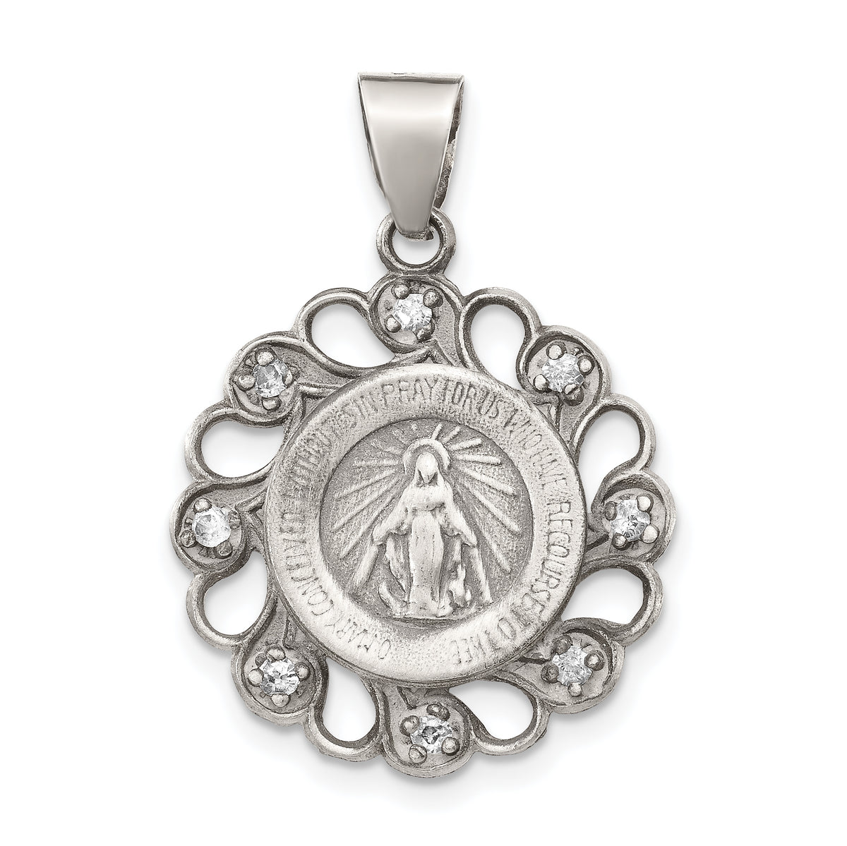 Sterling Silver & CZ Antiqued Blessed Mother Pendant