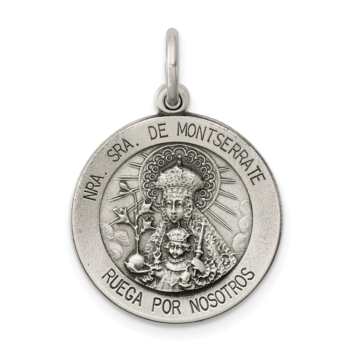 Sterling Silver Antiqued Lady Of Montserrate Medal