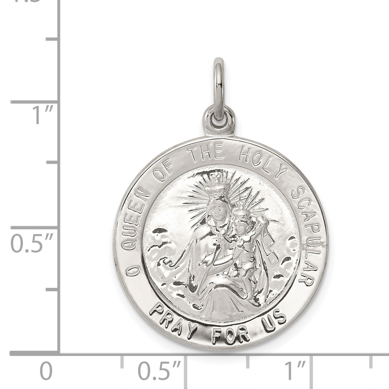 Sterling Silver 925 Scapular Medal with Palladium Polish Finish