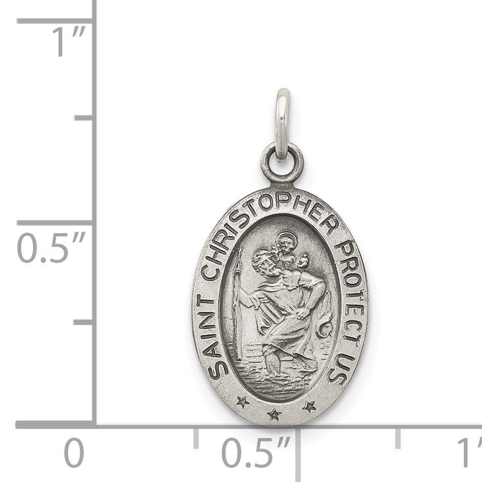 Sterling Silver 925 Antiqued Saint Christopher Charm - Vintage Solid Pendant