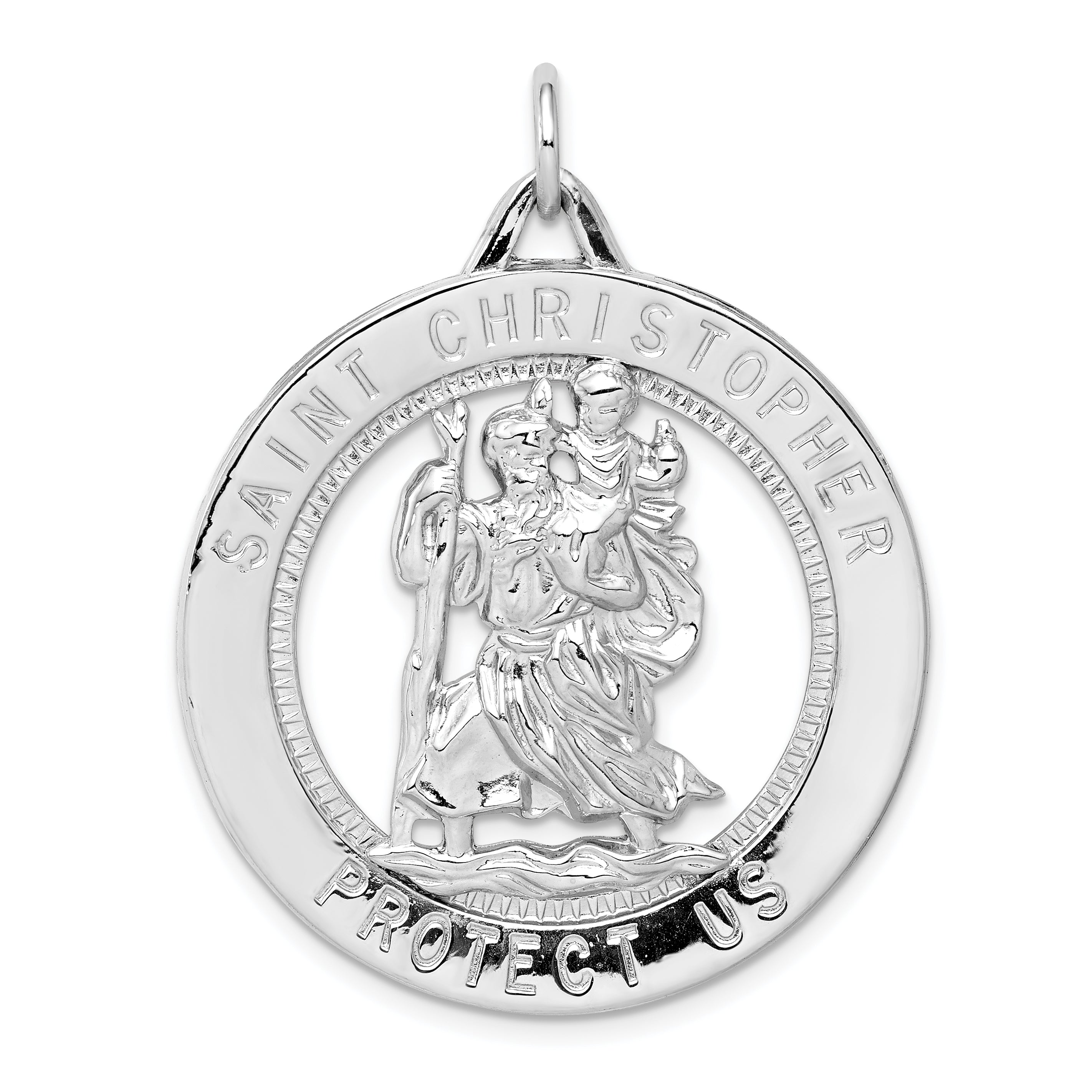 Sterling Silver Rhodium-plated Saint Christopher Medal