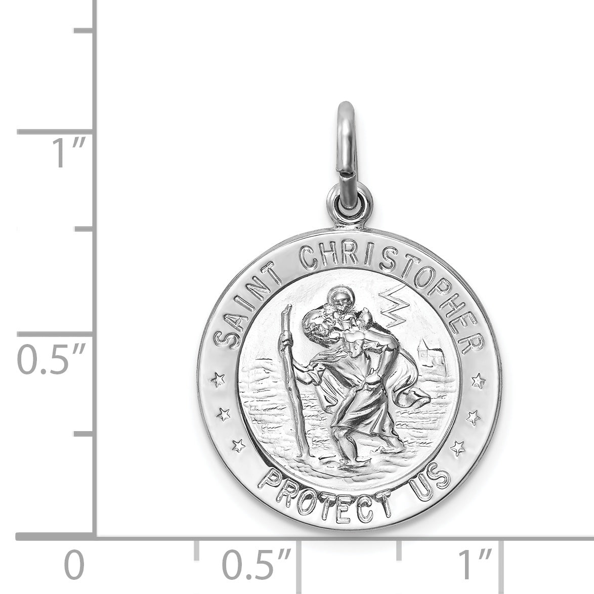 Sterling Silver 925 Saint Christopher Polished Pendant with Rhodium Plating