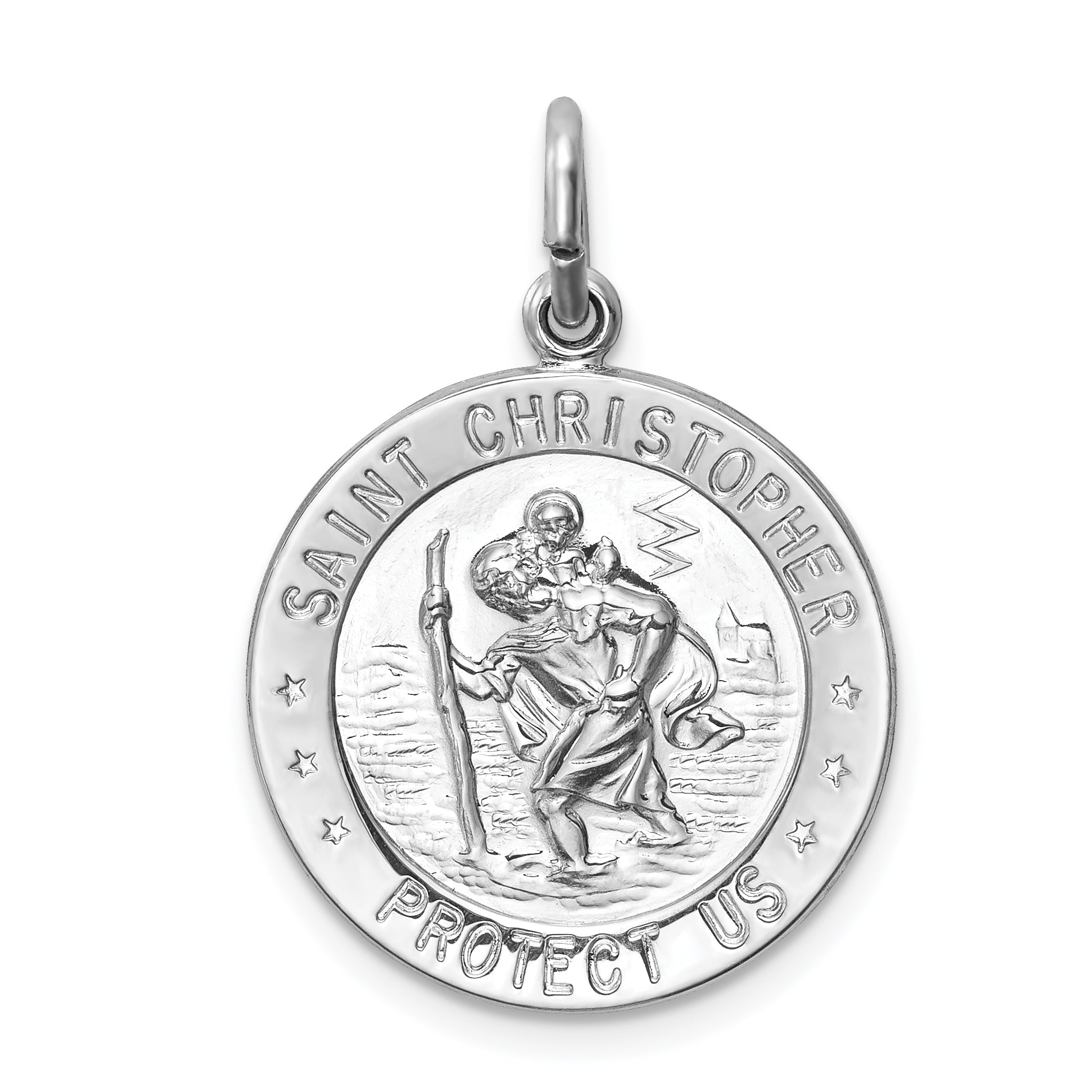 Sterling Silver Rhodium-plated Saint Christopher Medal