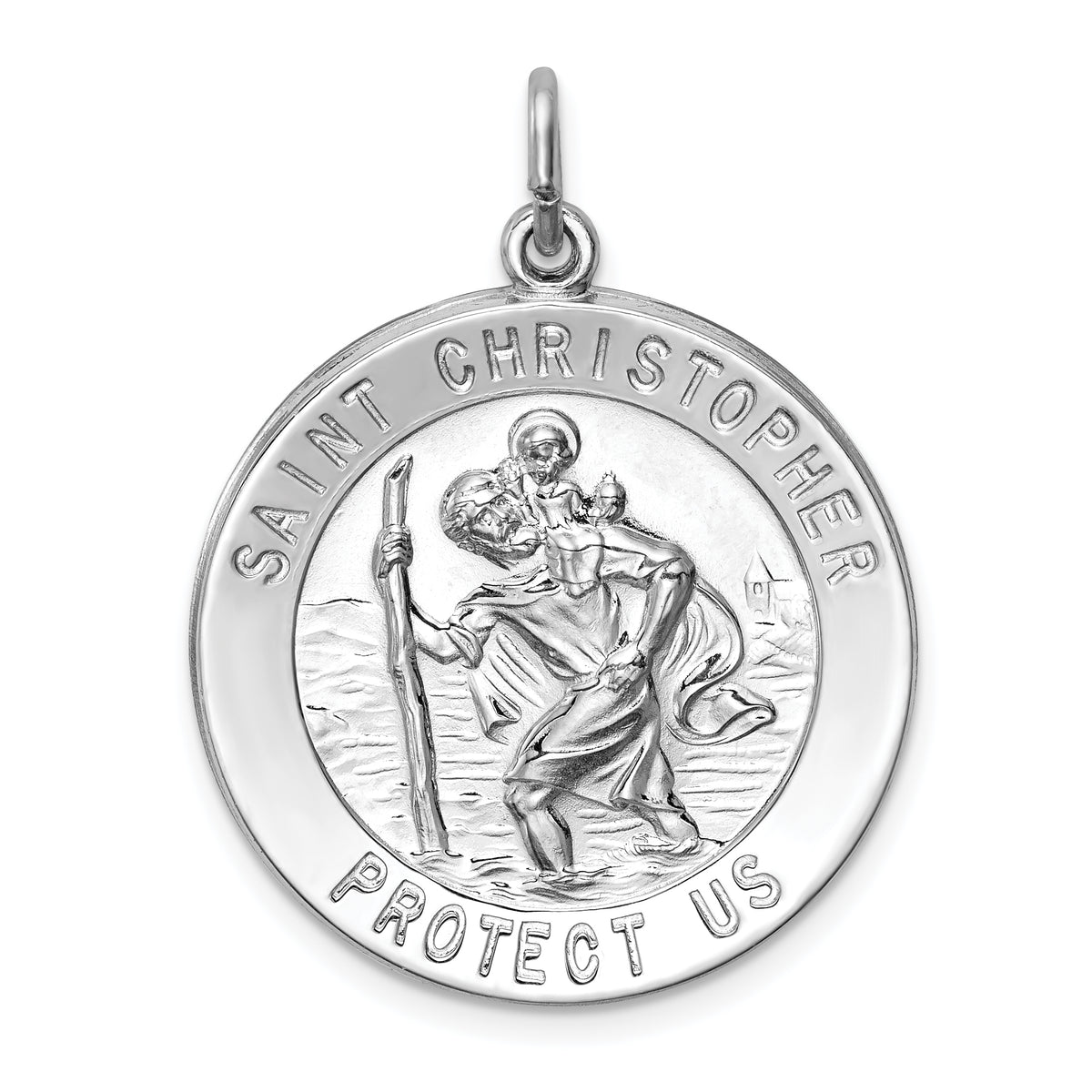 Sterling Silver Rhodium-plated Saint Christopher Medal