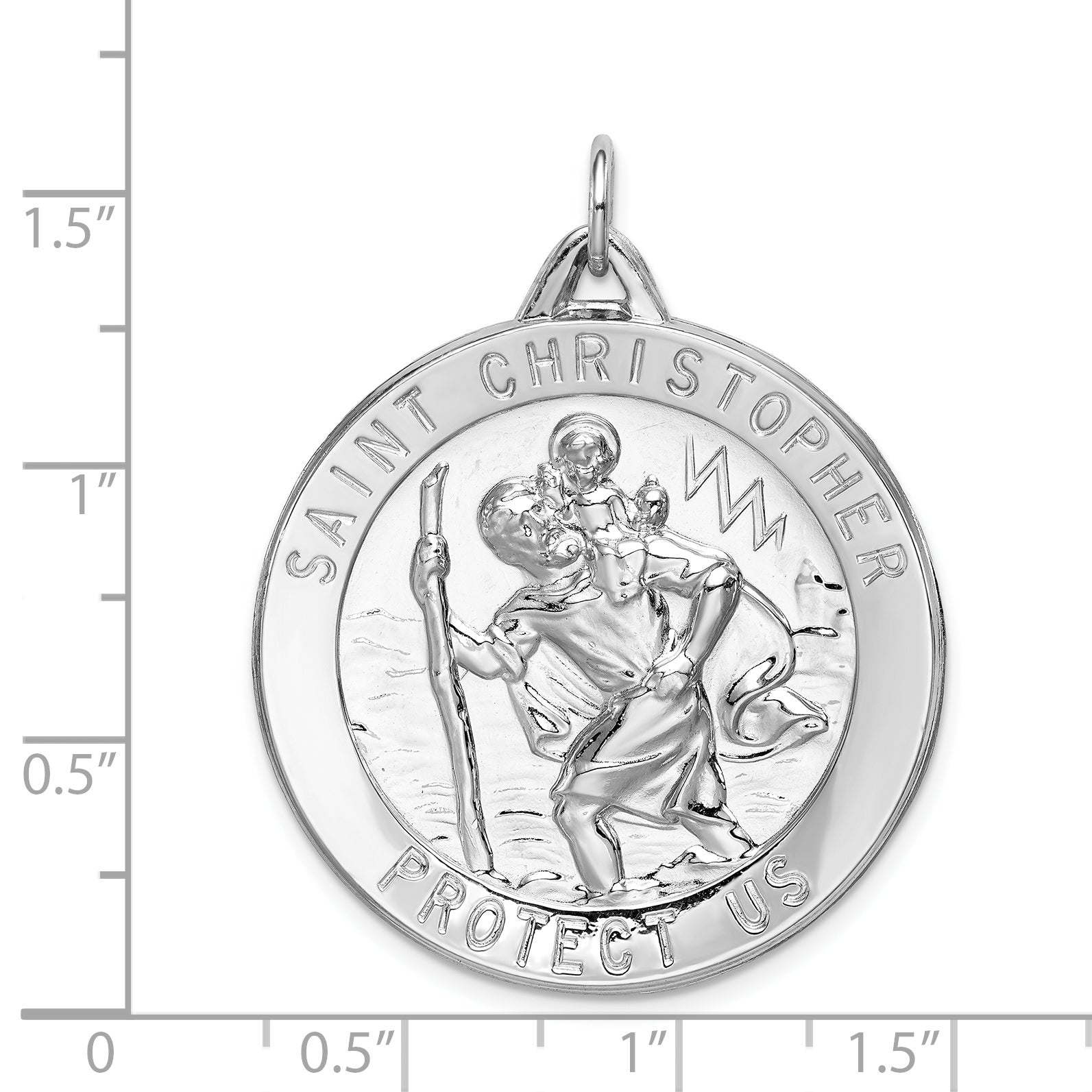 Sterling Silver 925 Saint Christopher Medal with Polished Rhodium Finish