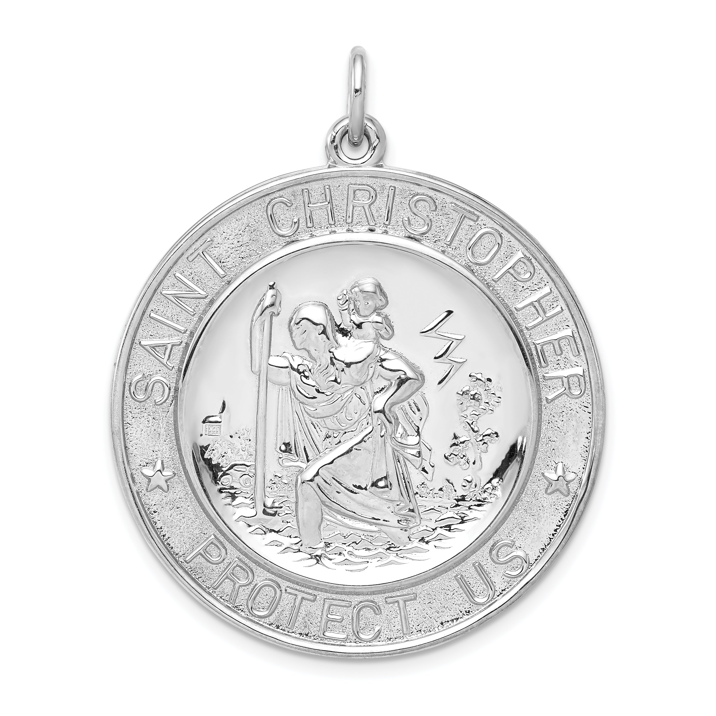 Sterling Silver Rhodium-plated Saint Christopher Medal