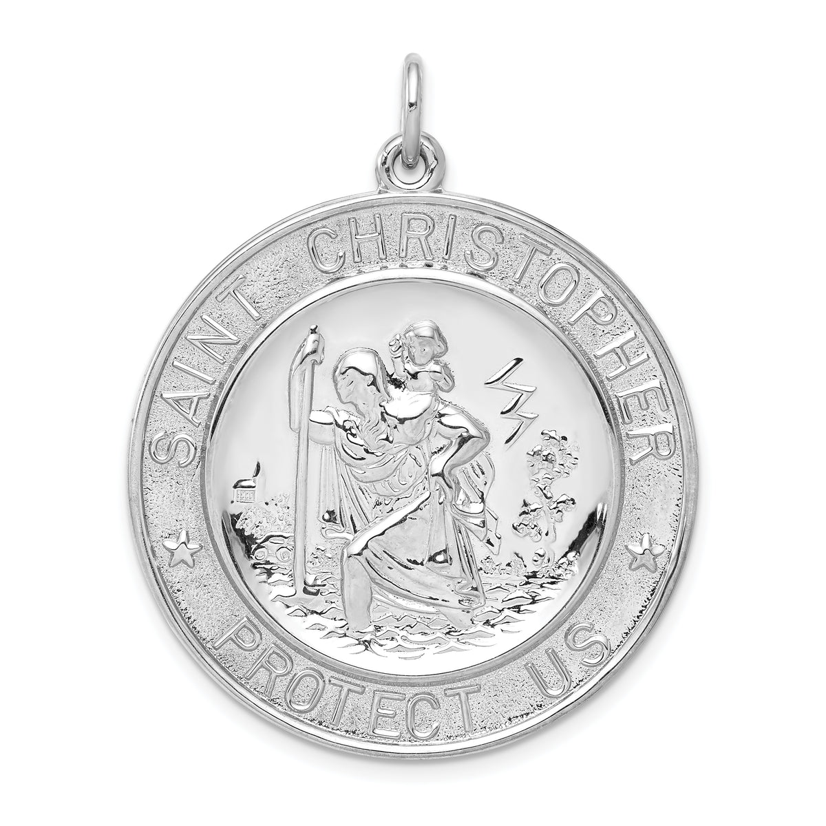 Sterling Silver Rhodium-plated Saint Christopher Medal