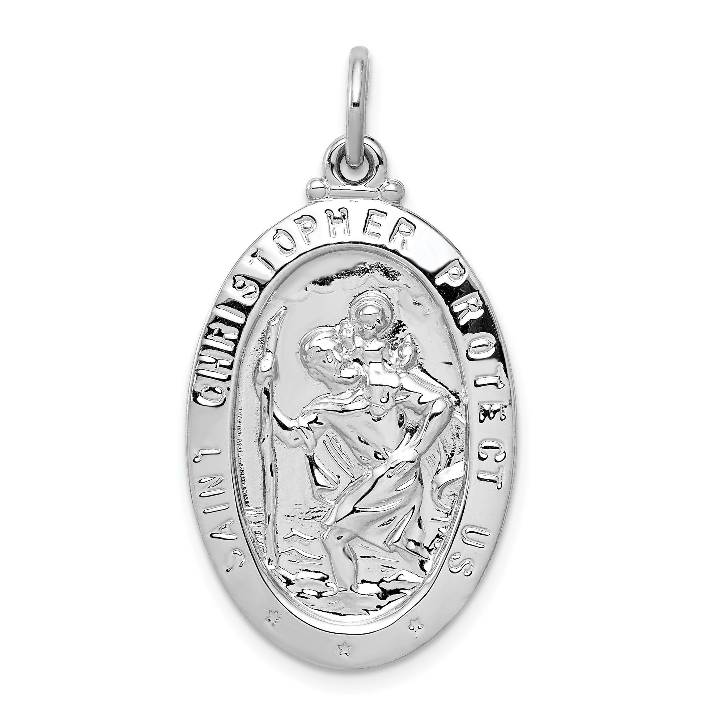 Sterling Silver Rhodium-plated Saint Christopher Medal