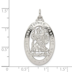 Sterling Silver 925 Saint Christopher Medal with Polished Rhodium Finish