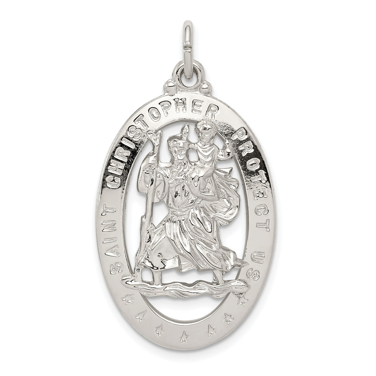 Sterling Silver Rhodium-plated Saint Christopher Medal