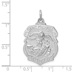 Sterling Silver 925 Saint Michael Medal with Rhodium Polished Finish