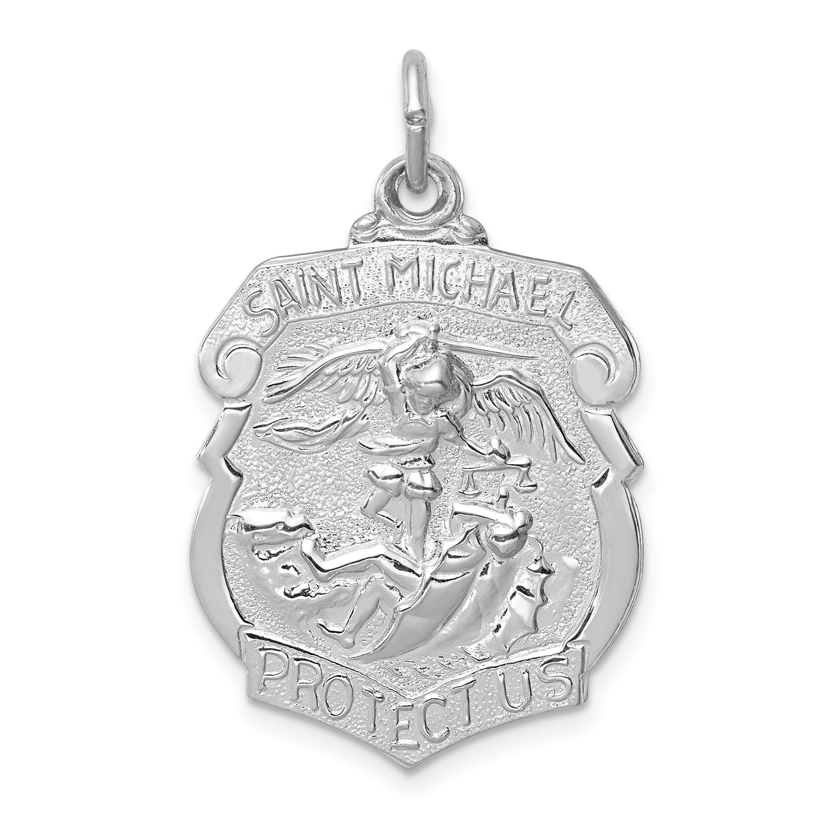 Sterling Silver Rhodium-plated Saint Michael Badge Medal