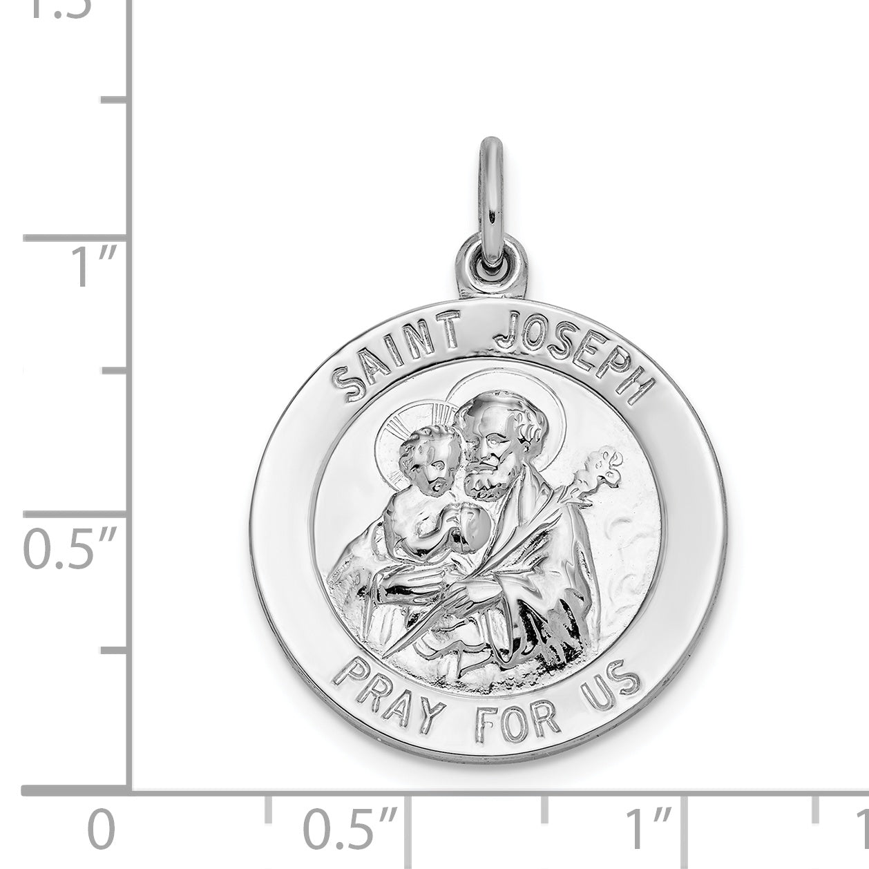 Sterling Silver Saint Joseph Medal with Rhodium Polish Finish