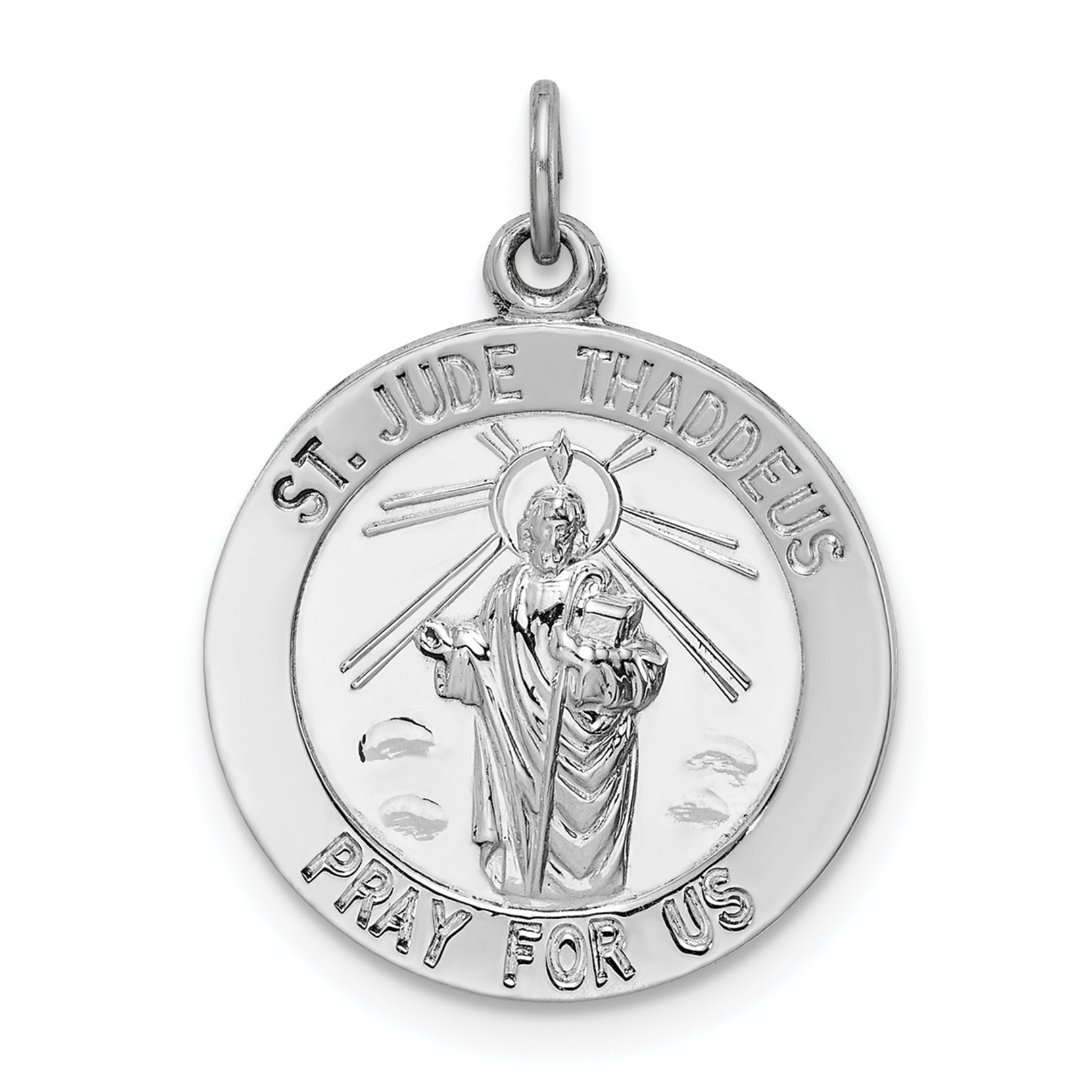 Sterling Silver Rhodium-plated Saint Jude Thaddeus Medal